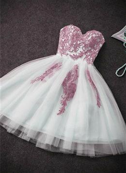 Picture of Pink and White Color Sweetheart Knee Length Party Dresses Homecoming Dresses, Short Prom Dress